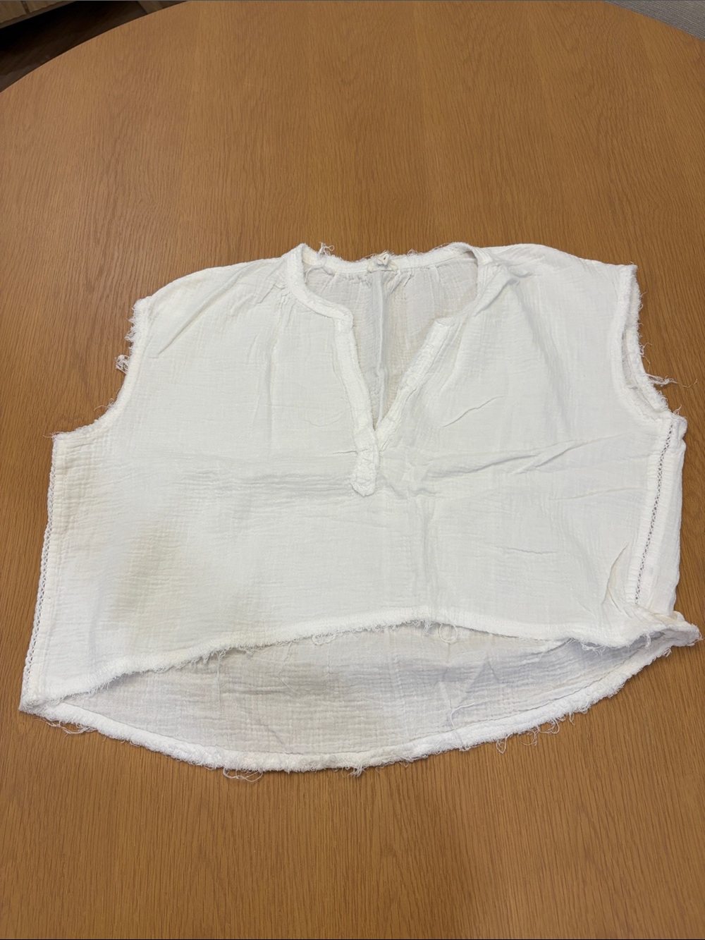 White Sleeveless Gauze Split-Neck Top - Lightweight Summer Staple